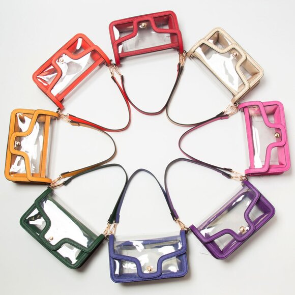 NEW Stadium Clear Transparent Vegan Leather Bag Handbag in 7 Color Options - Picture 10 of 10